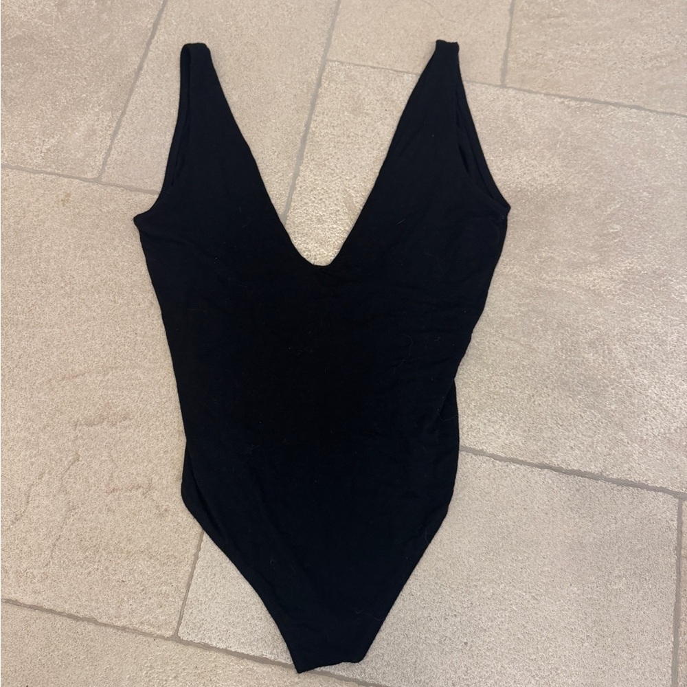 Black Deep V-Neck Bodysuit